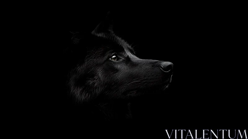 Profile view of black dog head on solid dark background.