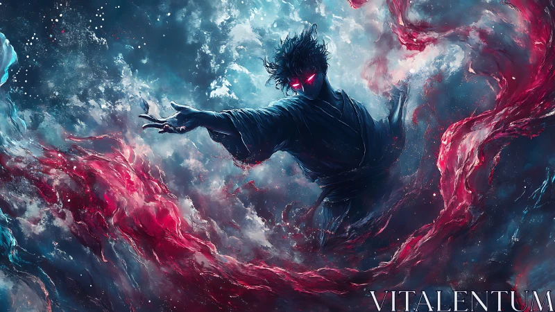 Dark sorcerer manipulates nebular energy with glowing red eyes