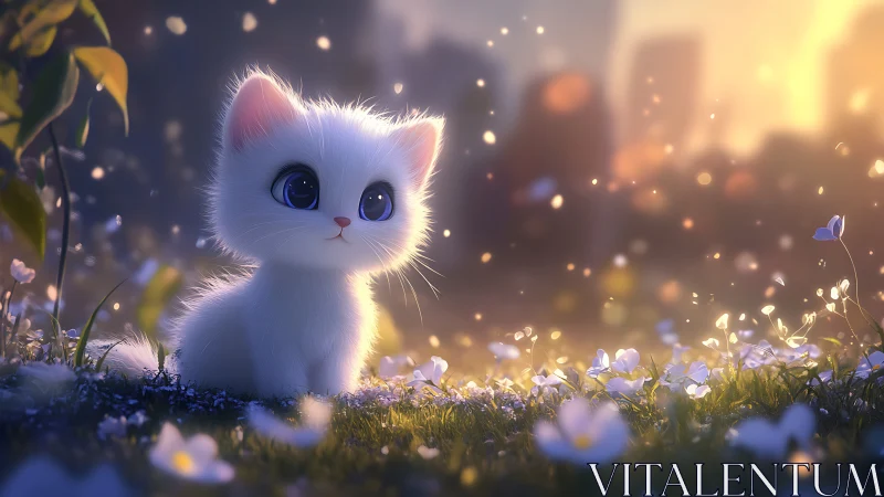 Whiskerbound Reverie: A Luminous Kitten's Garden Glow.
