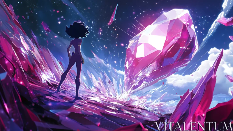 Stargazer girl meets a rising crystal heart of the sky.