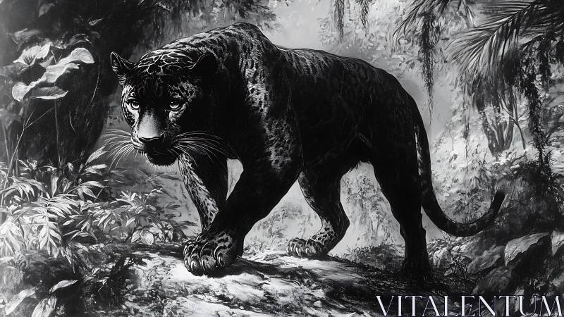 Powerful Black Panther Prowls Through Lush Jungle Depths