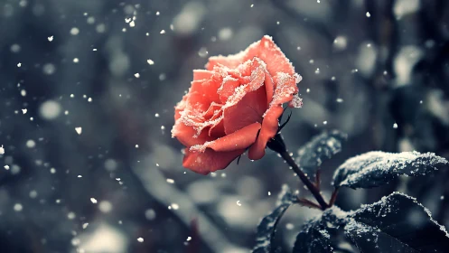 Crimson Rose Frosted in Winter's Crystalline Embrace.