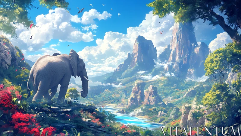 Elephant sunrise pilgrimage across dream-carved valley peaks.