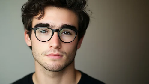 Young man with glasses in soft natural portrait lighting.