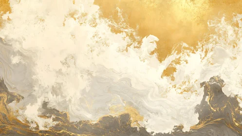 Elegant Abstract Marble Texture with Gold, White, and Gray Tones.