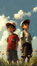 Summer sky daydreams with two curious young explorers.