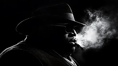 High-contrast noir portrait with cigar smoke dispersion study.