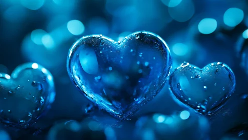 Crystal Water Hearts Glowing Blue Bokeh