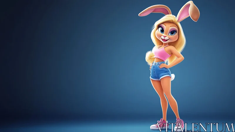 Stylized bunny girl poses confidently under cool studio light