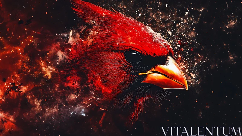 Cardinal head rendered in intense red cosmic explosion