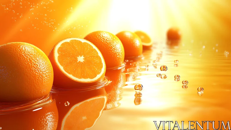 Sunlit orange slices drifting on a golden citrus tide.