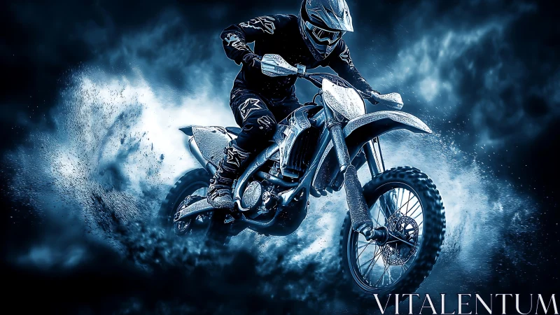 Off-road motorcyclist in blue-toned dynamic composition.