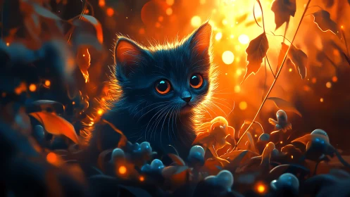 A Kitten's Magical Glow in the Enchanted Garden.