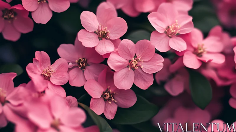 Pink Geranium Blooms. Delicate Clusters Against Dark Foliage.