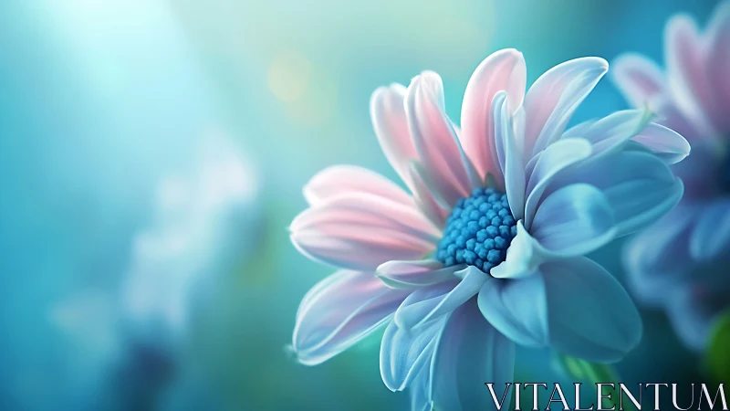 Blue Daisy Petals Against Turquoise Gradient.