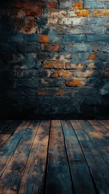Brick wall and wooden floor in controlled studio lighting.