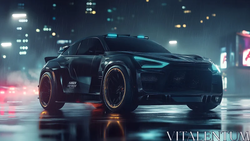 Midnight street racer glowing against the rainy city night.