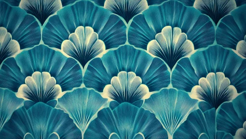 Stylized teal ginkgo leaf pattern in repeating arrangement.