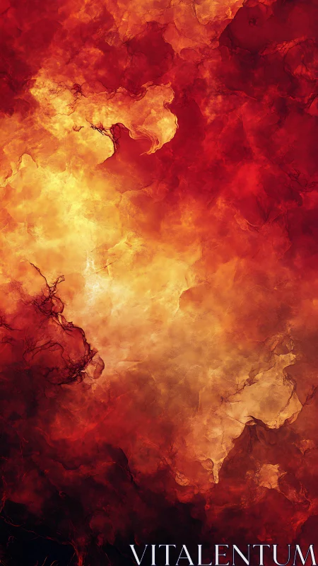 Abstract fluid composition with red and amber tonal gradation.