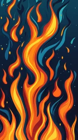 Stylized Fire Flames Against Dark Atmospheric Background