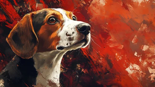 Canine portrait uses dynamic brushwork and high-contrast warm palette