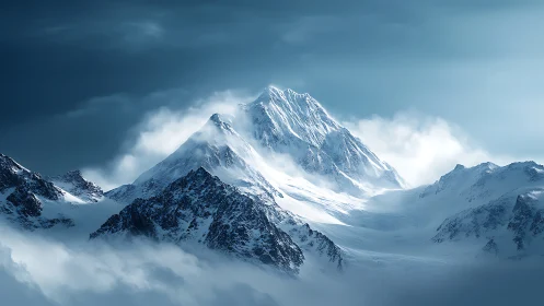 Sky-bridging glacier crown wrapped in stormwashed light.