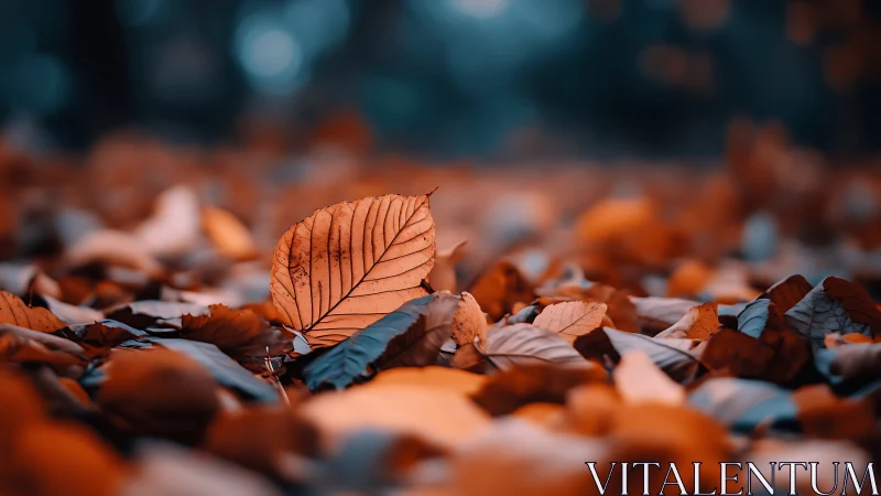 Macro study of autumn leaf with shallow depth-of-field rendering.