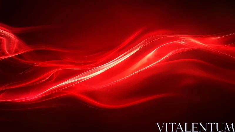 Vivid red abstract waves with glowing light streaks, digital art.