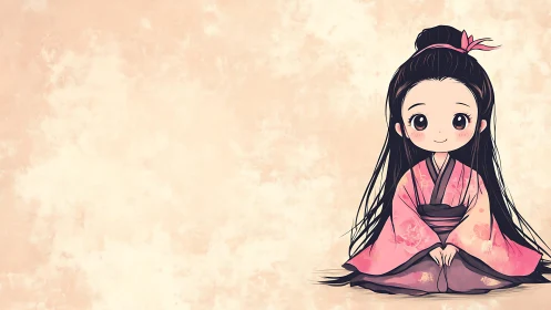 Tiny kimono daydream sits quietly on a blush horizon