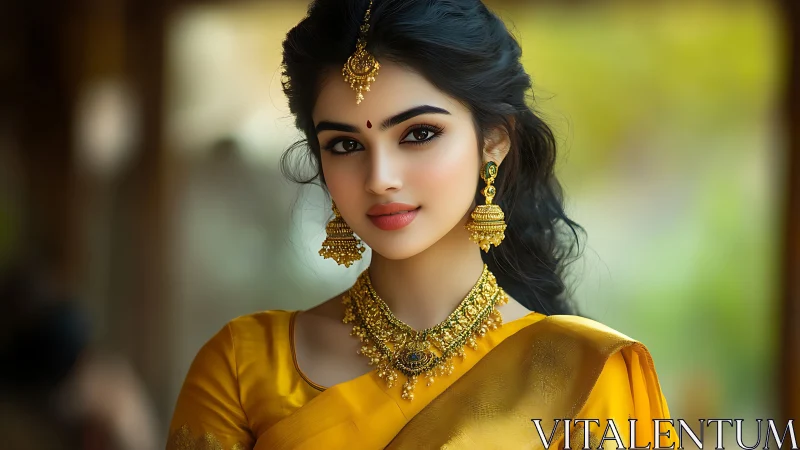 Golden-silk muse gazes softly through jeweled afternoon light.