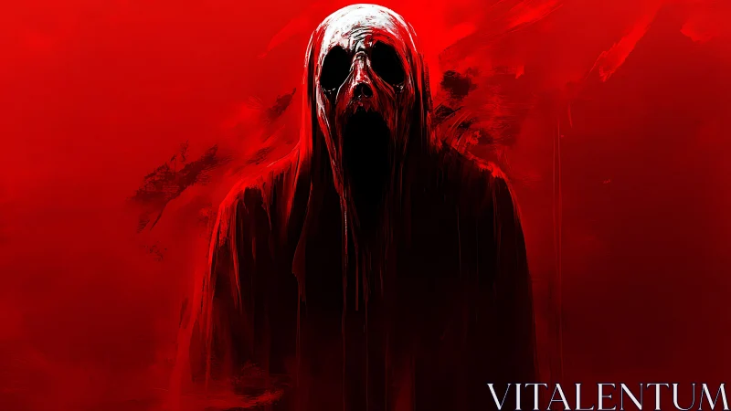 Blood-red specter emerges from darkness in haunting void
