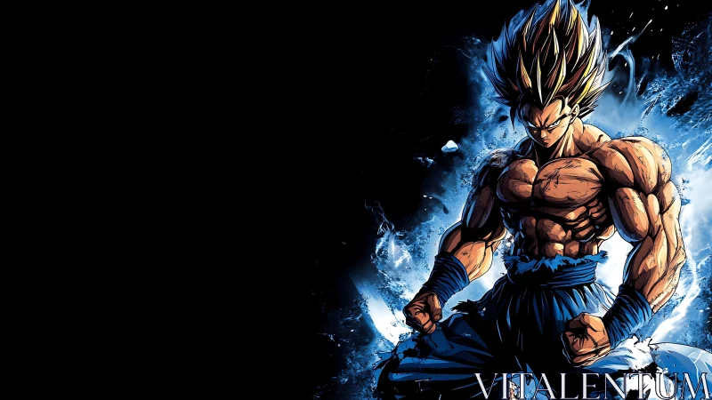 Supercharged anime warrior ignites with electric blue aura.