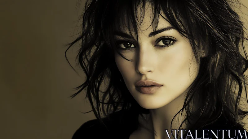 Portrait study shows intense gaze and soft sepia tones.