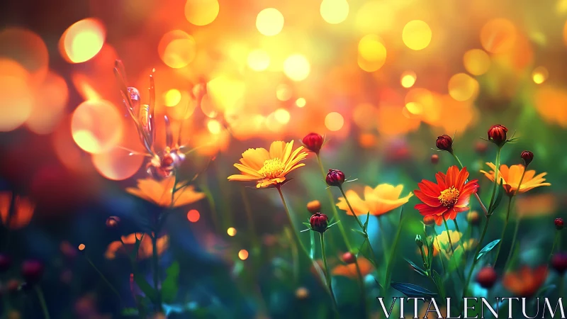 Vibrant Gerberas Glowing Against Golden Bokeh.