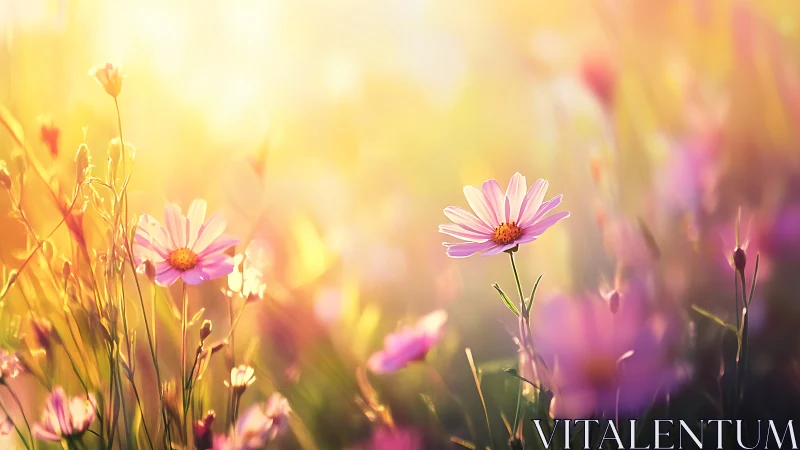 Wildflower Meadow Glowing in Golden Hour Light.