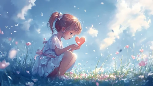 Gentle morning daydream with a glowing heart in hand.