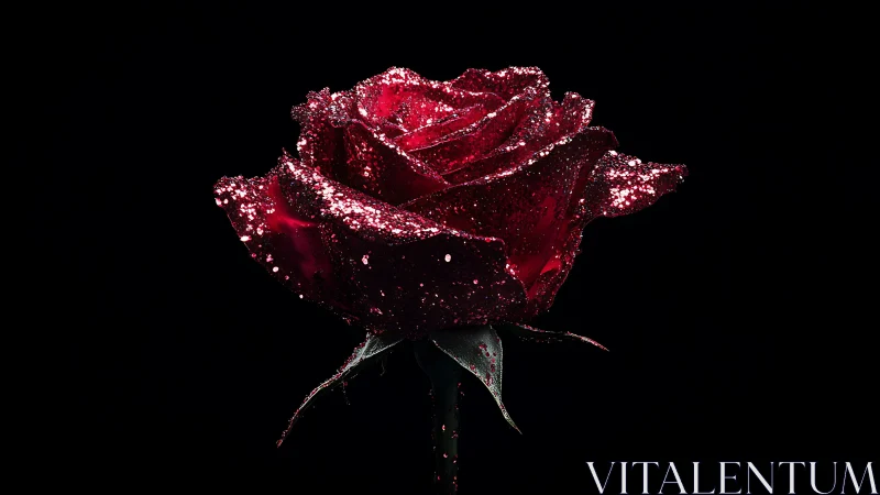 Glittering Red Rose Sparkles Against Dark Elegance.
