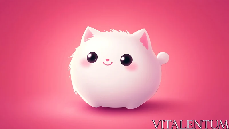 Kawaii spherical kitten character on seamless pink gradient background.