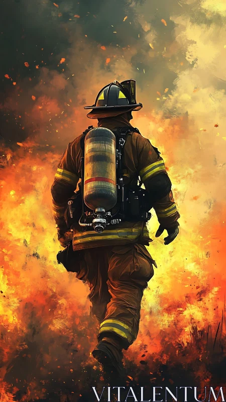 Brave Firefighter Standing Strong in Raging Flames.