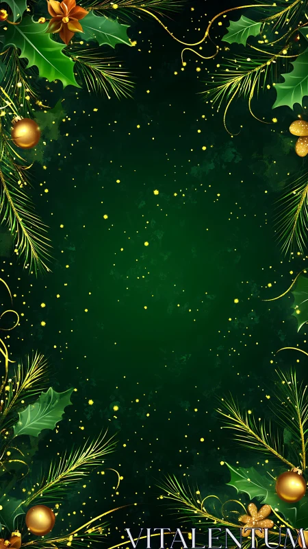 Golden confetti drifts through an emerald winter wreath
