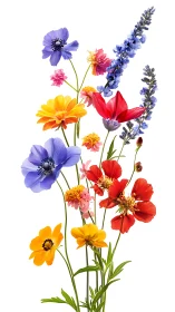 Vibrant Botanical Bouquet Dances Across White Canvas