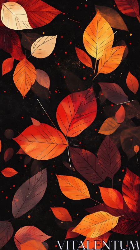 Autumn leaves drift across a dark, glowing night sky.