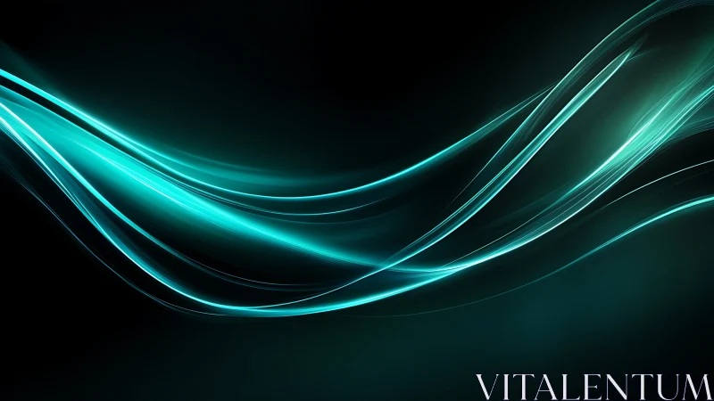 Glowing teal light waves flowing across deep black space.
