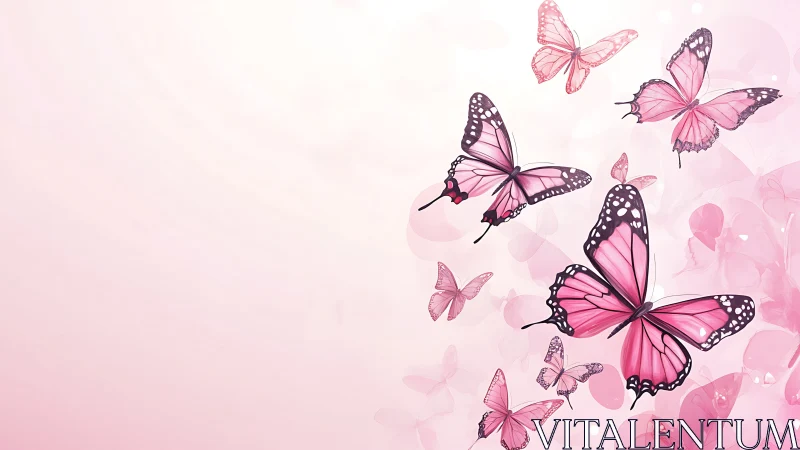 Pink butterflies drift across soft pastel background space