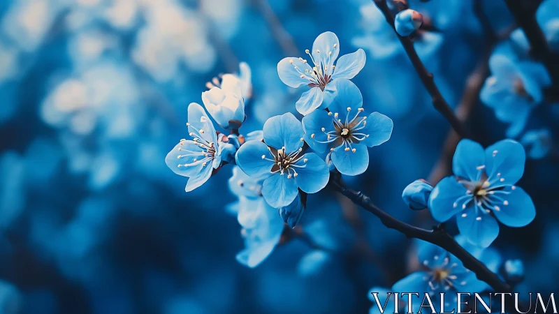 Delicate Blue Blossoms Glow With Dewdrops in Spring Light.
