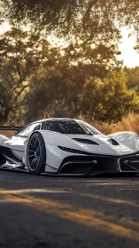 Low-slung hypercar renders high-gloss aerodynamics in sunset light