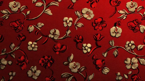 Crimson Garden Dances: Embroidered Florals in Dynamic Motion