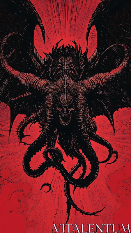 Chordate-winged chthonic entity with tentacular vortex silhouette.