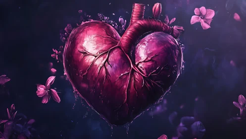 Anatomical Heart Glowing in Ethereal Purple and Pink