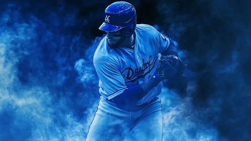 Blue-swirled slugger charges through stormy digital smoke